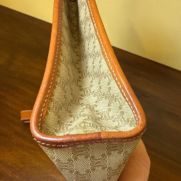 Celine Triumph Logo Clutch Leather Trim Vintage Beige & Brown Bag - Picture 16 of 16